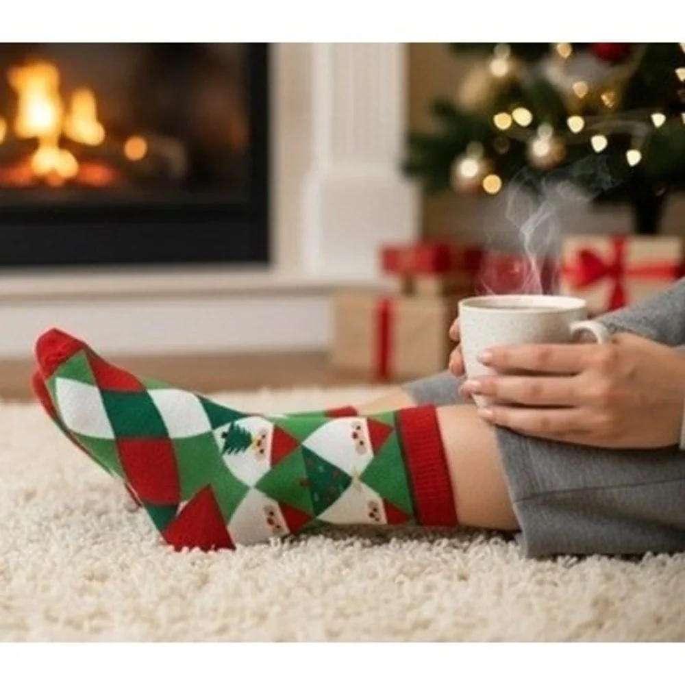Novelty Christmas Knit Socks 5.5-9 US Holiday Santa‎ Claus Unisex Soft Cozy NEW